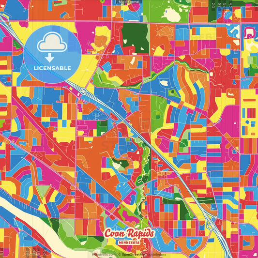 Coon Rapids, Minnesota, United States Crazy Colorful Street Map Poster Template