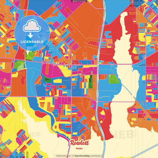 Rowlett, Texas, United States Crazy Colorful Street Map Poster Template