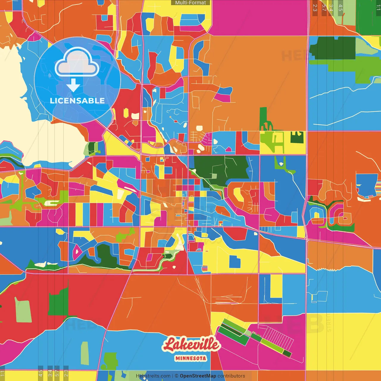 Lakeville, Minnesota, United States Crazy Colorful Street Map Poster Template