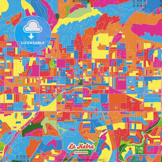 La Habra, California, United States Crazy Colorful Street Map Poster Template