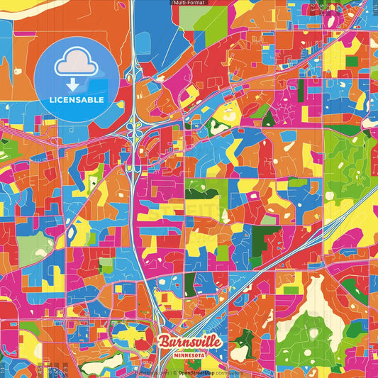 Burnsville, Minnesota, United States Crazy Colorful Street Map Poster Template