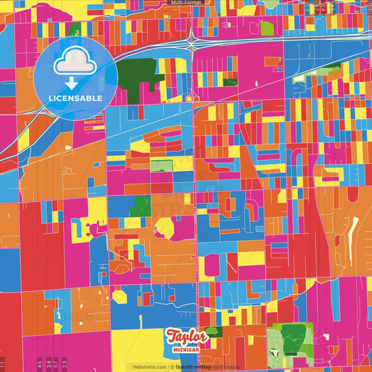 Taylor, Michigan, United States Crazy Colorful Street Map Poster Template