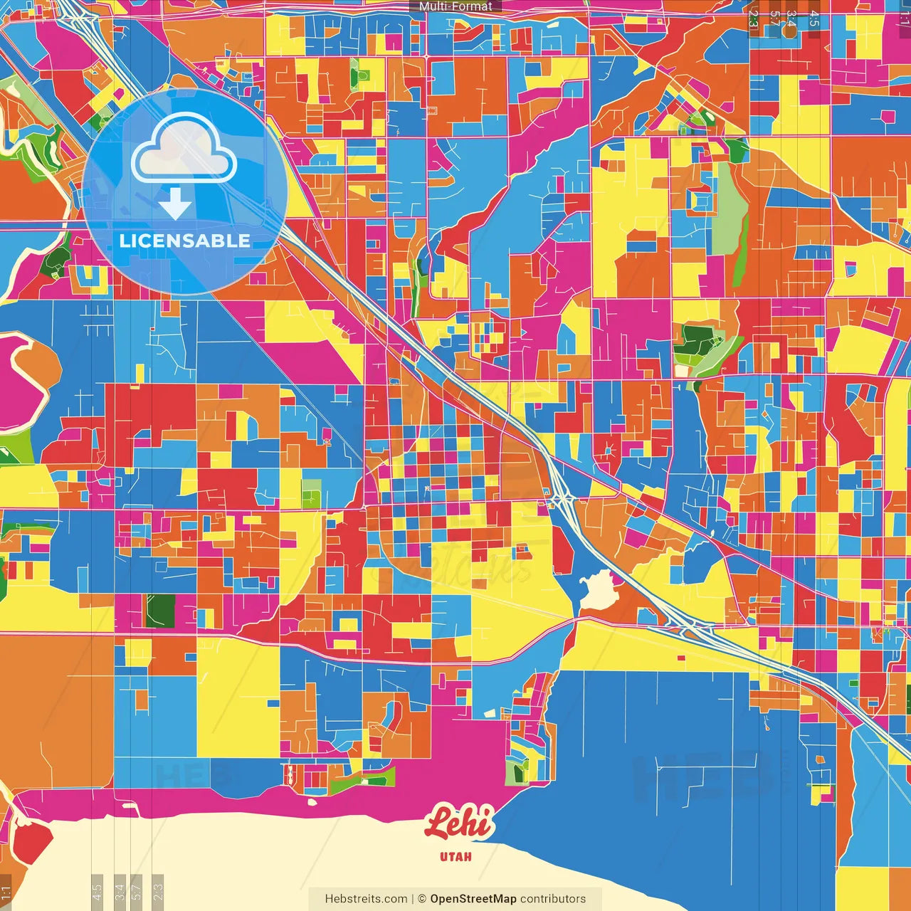 Lehi, Utah, United States Crazy Colorful Street Map Poster Template