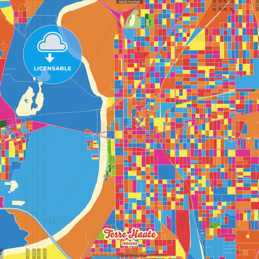 Terre Haute, Indiana, United States Crazy Colorful Street Map Poster Template