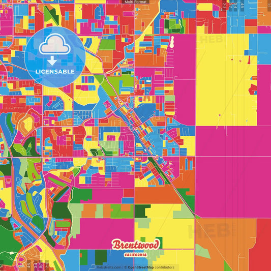 Brentwood, California, United States Crazy Colorful Street Map Poster Template