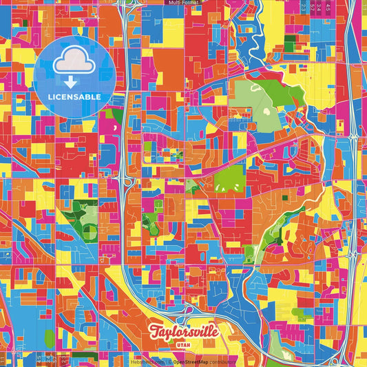 Taylorsville, Utah, United States Crazy Colorful Street Map Poster Template