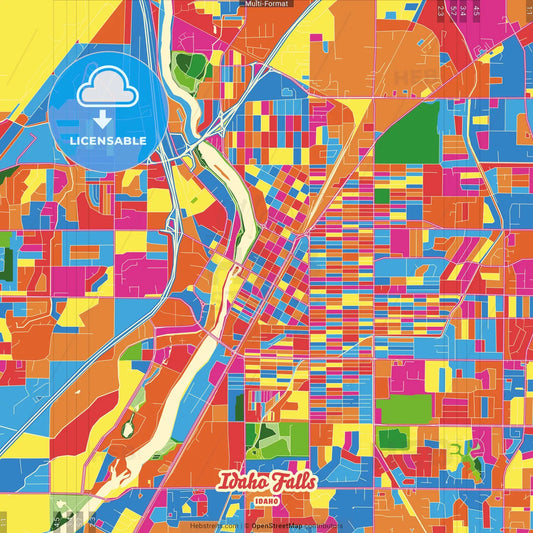 Idaho Falls, Idaho, United States Crazy Colorful Street Map Poster Template