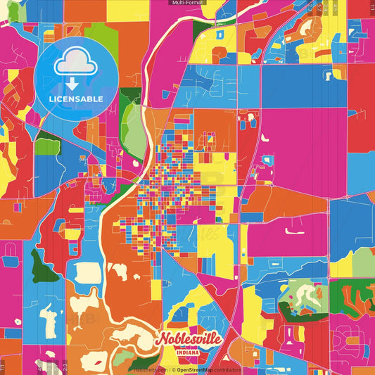 Noblesville, Indiana, United States Crazy Colorful Street Map Poster Template