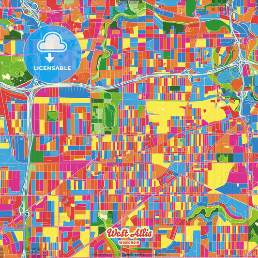 West Allis, Wisconsin, United States Crazy Colorful Street Map Poster Template