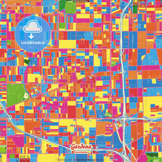 Gardena, California, United States Crazy Colorful Street Map Poster Template