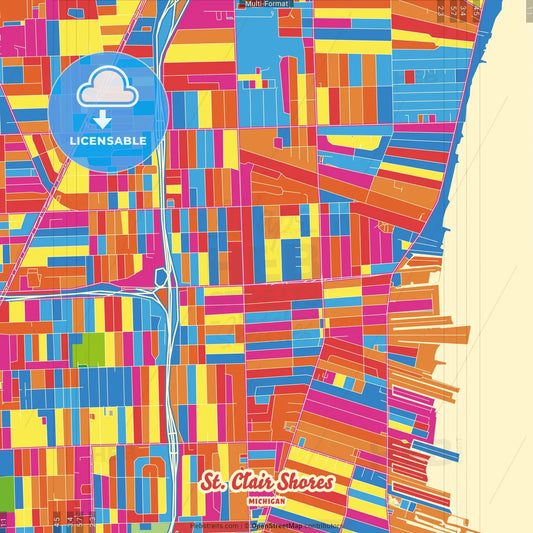 St. Clair Shores, Michigan, United States Crazy Colorful Street Map Poster Template