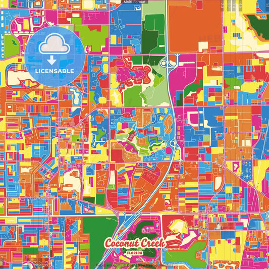 Coconut Creek, Florida, United States Crazy Colorful Street Map Poster Template