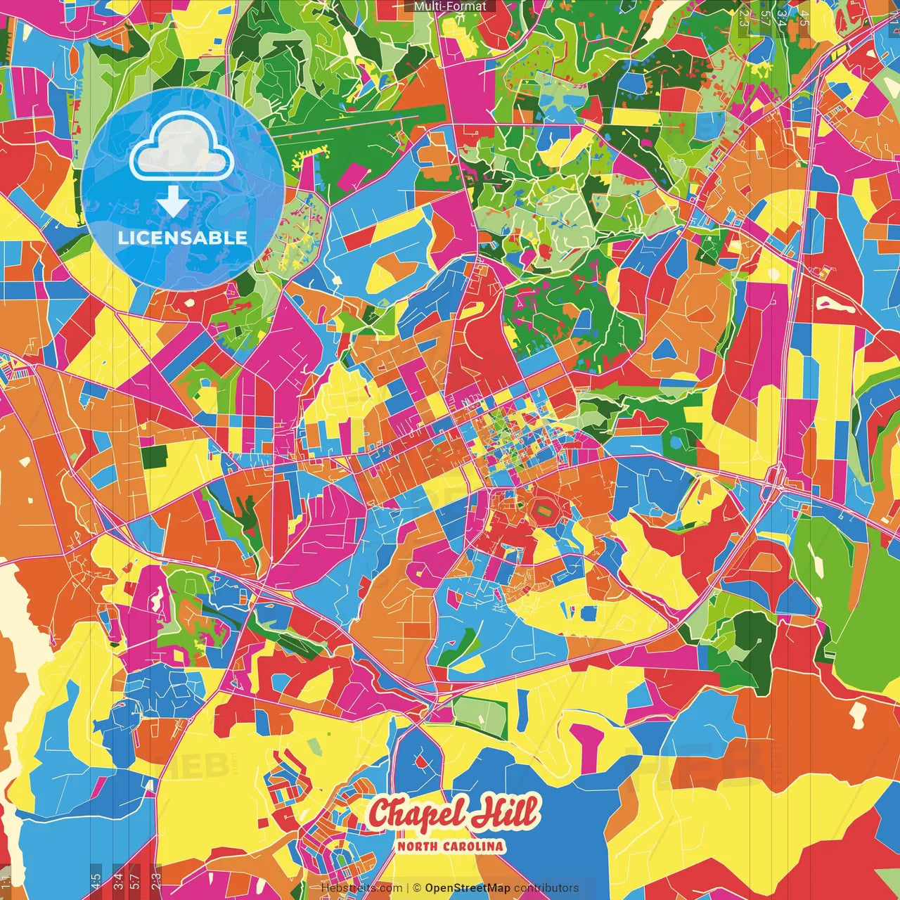 Chapel Hill, North Carolina, United States Crazy Colorful Street Map Poster Template