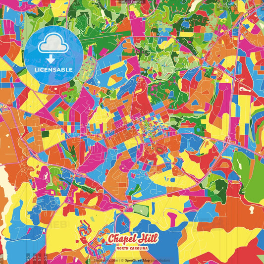 Chapel Hill, North Carolina, United States Crazy Colorful Street Map Poster Template