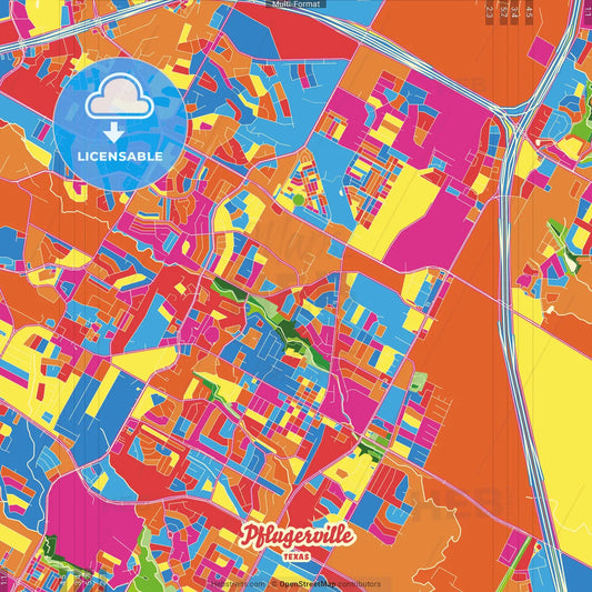 Pflugerville, Texas, United States Crazy Colorful Street Map Poster Template