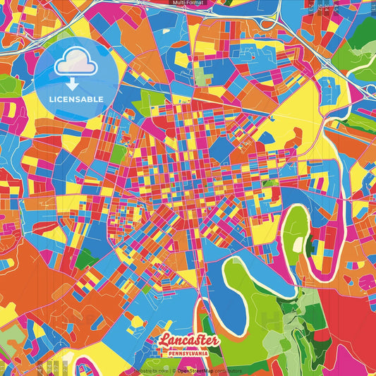Lancaster, Pennsylvania, United States Crazy Colorful Street Map Poster Template