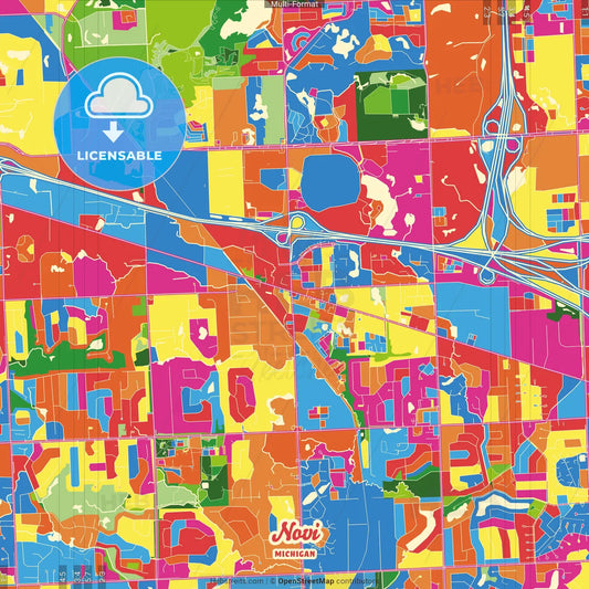 Novi, Michigan, United States Crazy Colorful Street Map Poster Template