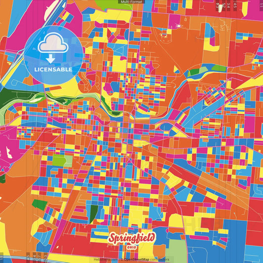 Springfield, Ohio, United States Crazy Colorful Street Map Poster Template