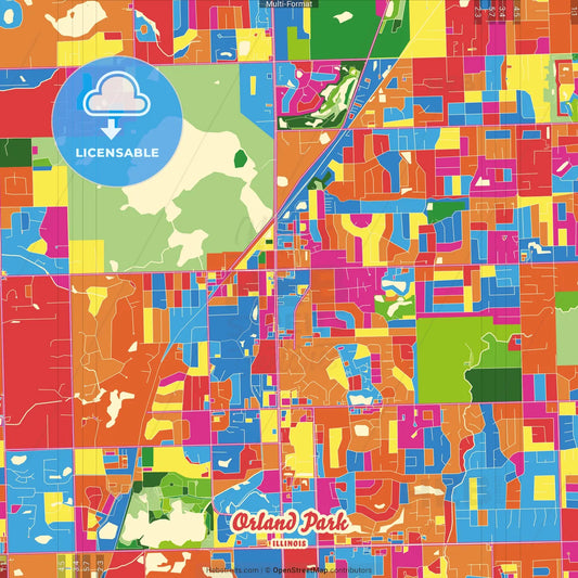 Orland Park, Illinois, United States Crazy Colorful Street Map Poster Template