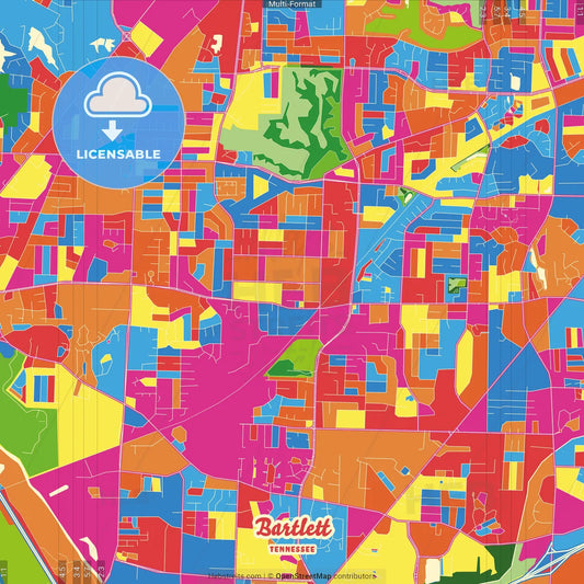 Bartlett, Tennessee, United States Crazy Colorful Street Map Poster Template