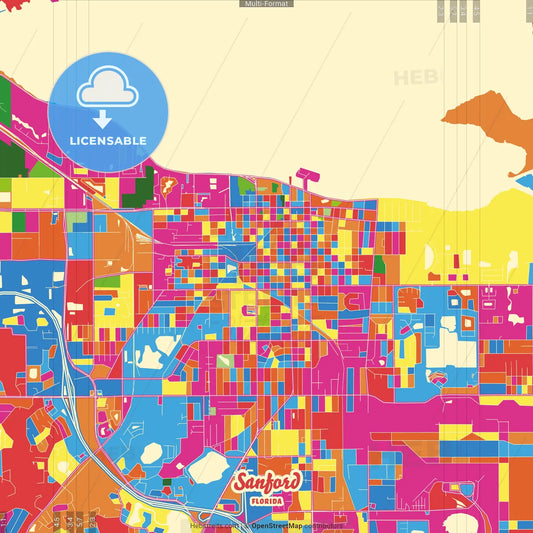 Sanford, Florida, United States Crazy Colorful Street Map Poster Template