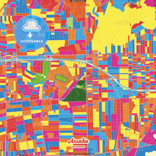 Arcadia, California, United States Crazy Colorful Street Map Poster Template