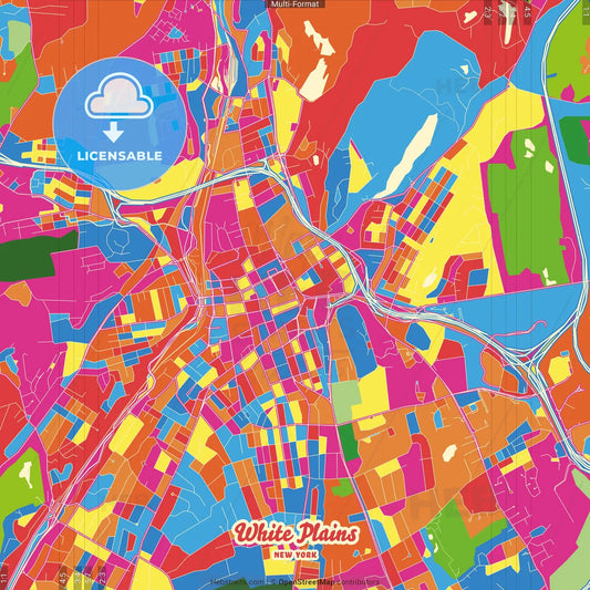 White Plains, New York, United States Crazy Colorful Street Map Poster Template