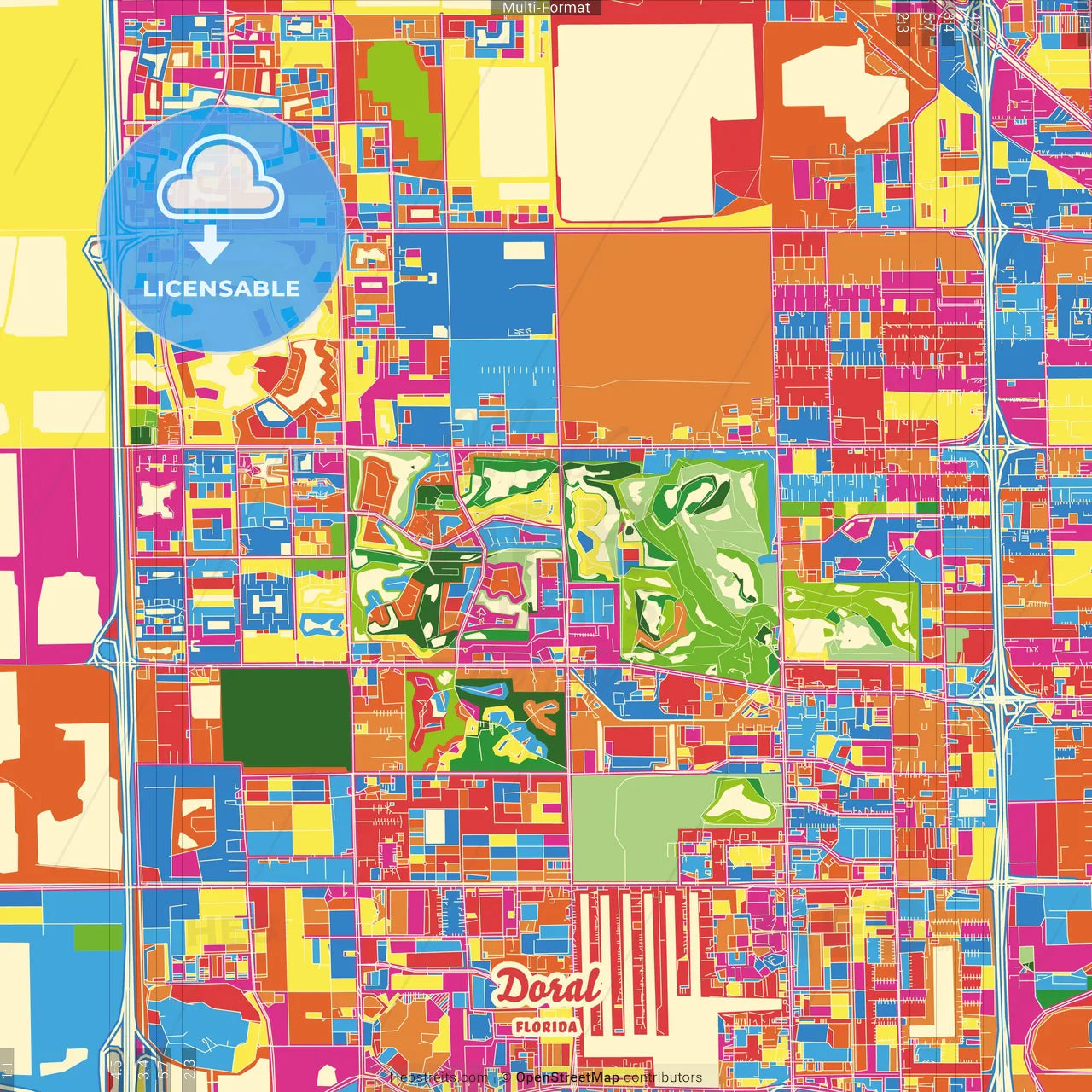 Doral, Florida, United States Crazy Colorful Street Map Poster Template