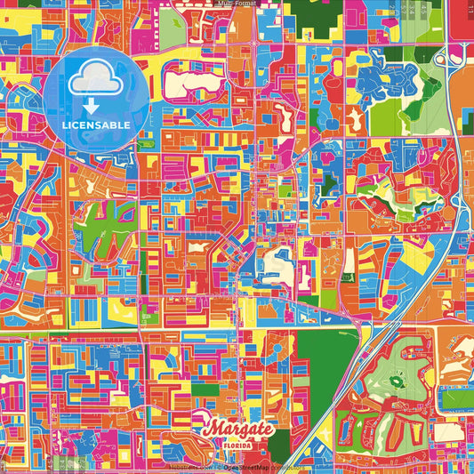Margate, Florida, United States Crazy Colorful Street Map Poster Template