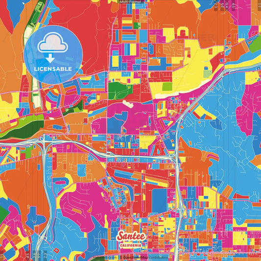 Santee, California, United States Crazy Colorful Street Map Poster Template