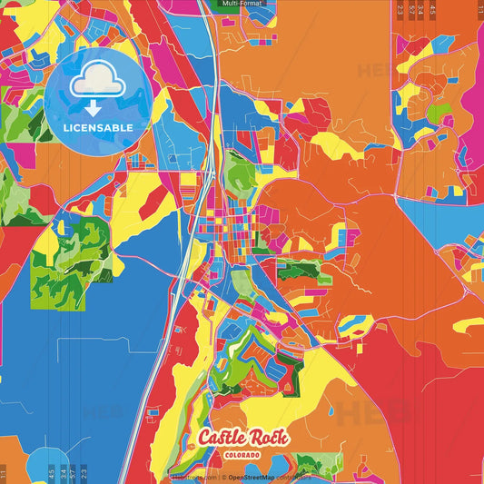 Castle Rock, Colorado, United States Crazy Colorful Street Map Poster Template