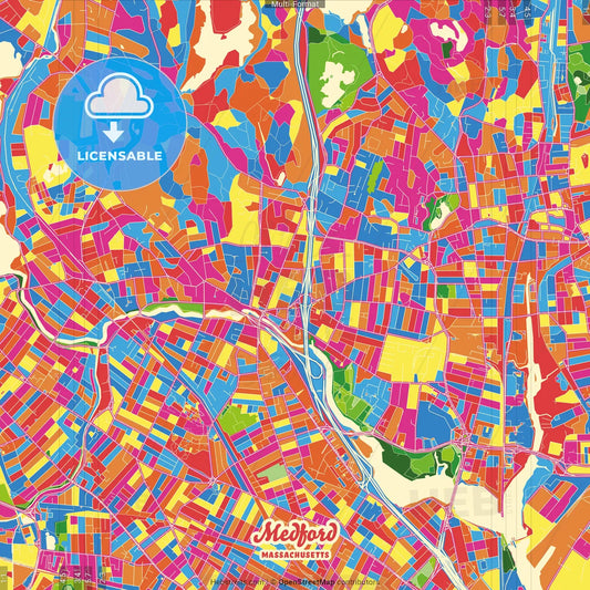 Medford, Massachusetts, United States Crazy Colorful Street Map Poster Template