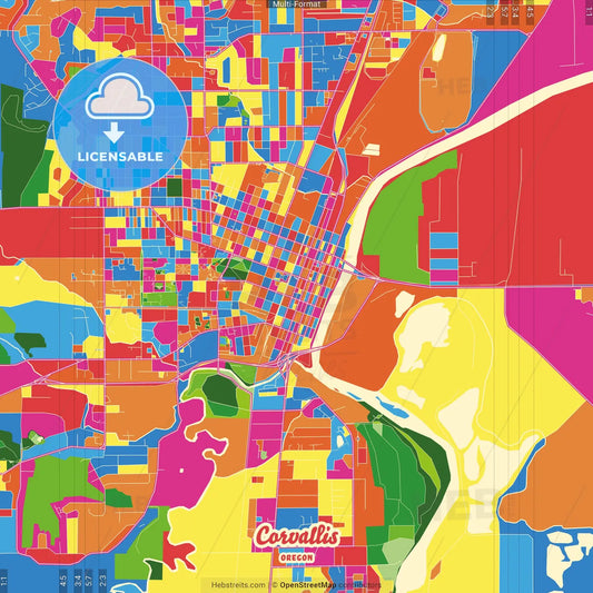Corvallis, Oregon, United States Crazy Colorful Street Map Poster Template