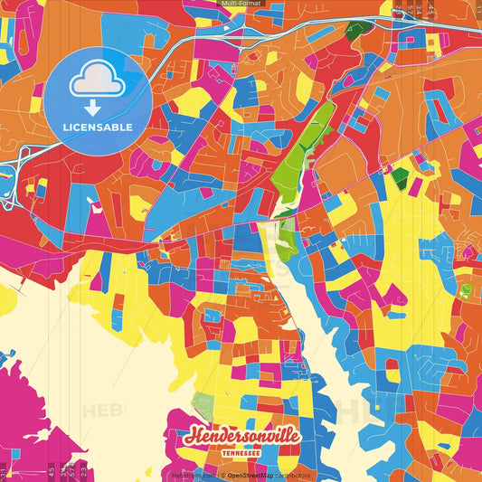 Hendersonville, Tennessee, United States Crazy Colorful Street Map Poster Template