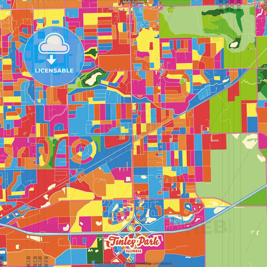 Tinley Park, Illinois, United States Crazy Colorful Street Map Poster Template