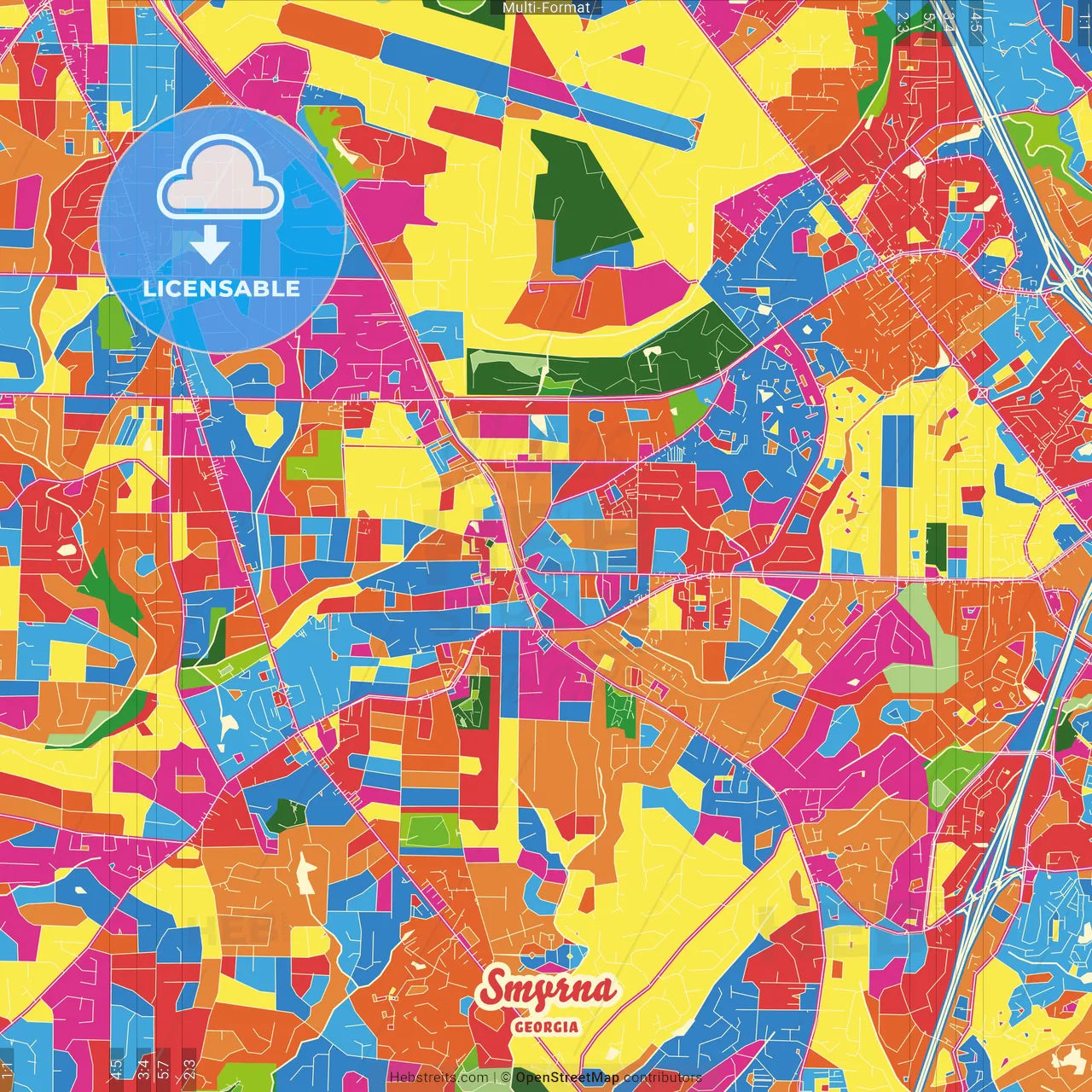Smyrna, Georgia, United States Crazy Colorful Street Map Poster Template