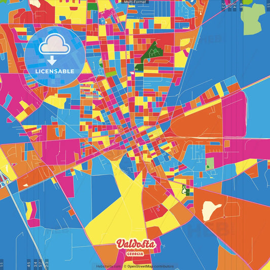 Valdosta, Georgia, United States Crazy Colorful Street Map Poster Template