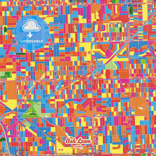 Oak Lawn, Illinois, United States Crazy Colorful Street Map Poster Template