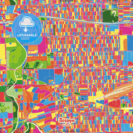 Berwyn, Illinois, United States Crazy Colorful Street Map Poster Template