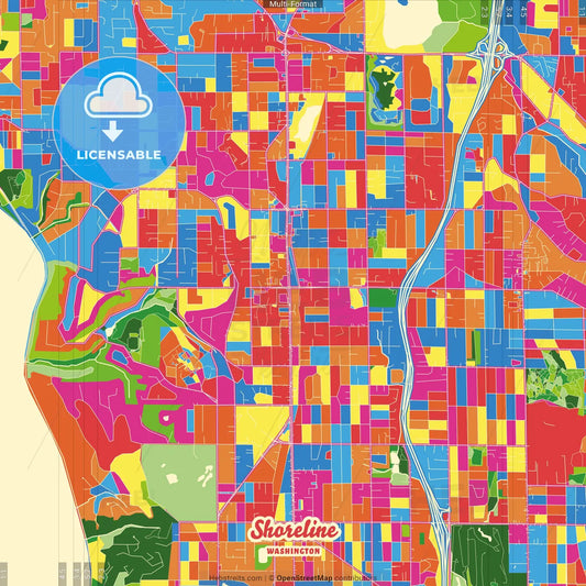 Shoreline, Washington, United States Crazy Colorful Street Map Poster Template