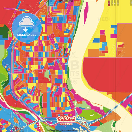 Richland, Washington, United States Crazy Colorful Street Map Poster Template
