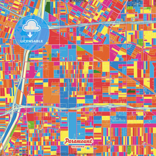 Paramount, California, United States Crazy Colorful Street Map Poster Template