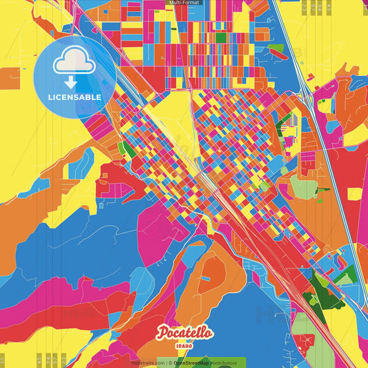 Pocatello, Idaho, United States Crazy Colorful Street Map Poster Template