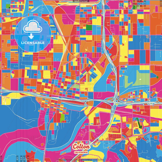 Colton, California, United States Crazy Colorful Street Map Poster Template