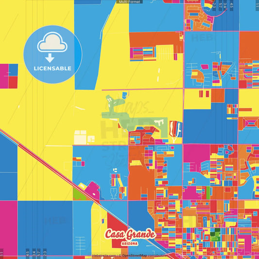 Casa Grande, Arizona, United States Crazy Colorful Street Map Poster Template