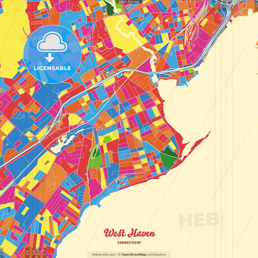 West Haven, Connecticut, United States Crazy Colorful Street Map Poster Template