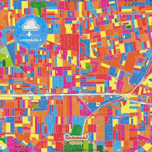 Rosemead, California, United States Crazy Colorful Street Map Poster Template