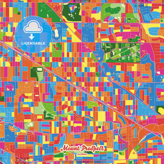 Mount Prospect, Illinois, United States Crazy Colorful Street Map Poster Template