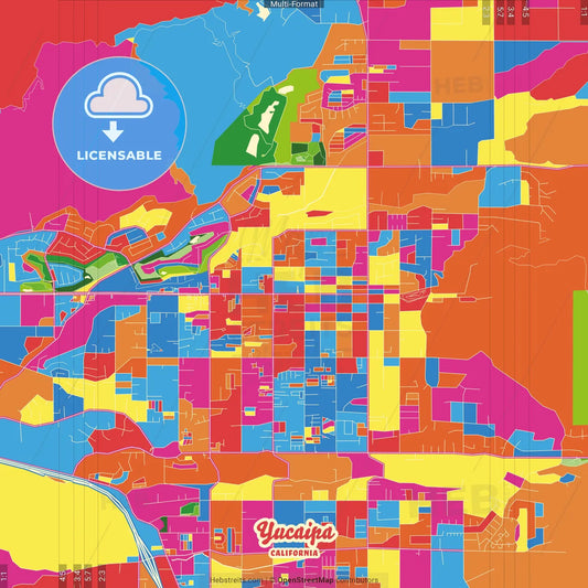 Yucaipa, California, United States Crazy Colorful Street Map Poster Template