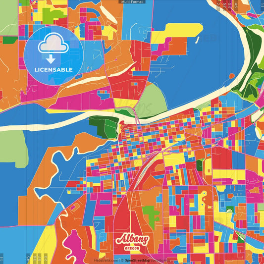 Albany, Oregon, United States Crazy Colorful Street Map Poster Template